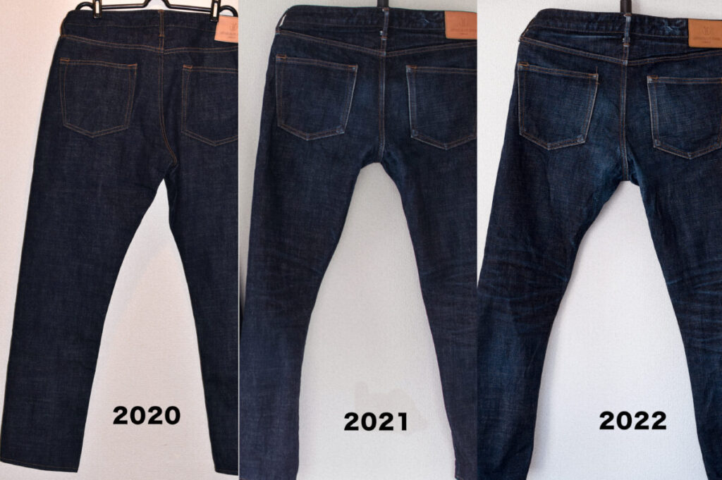 国産デニム　Japan blue jeans J266 経年変化(後ろ側)